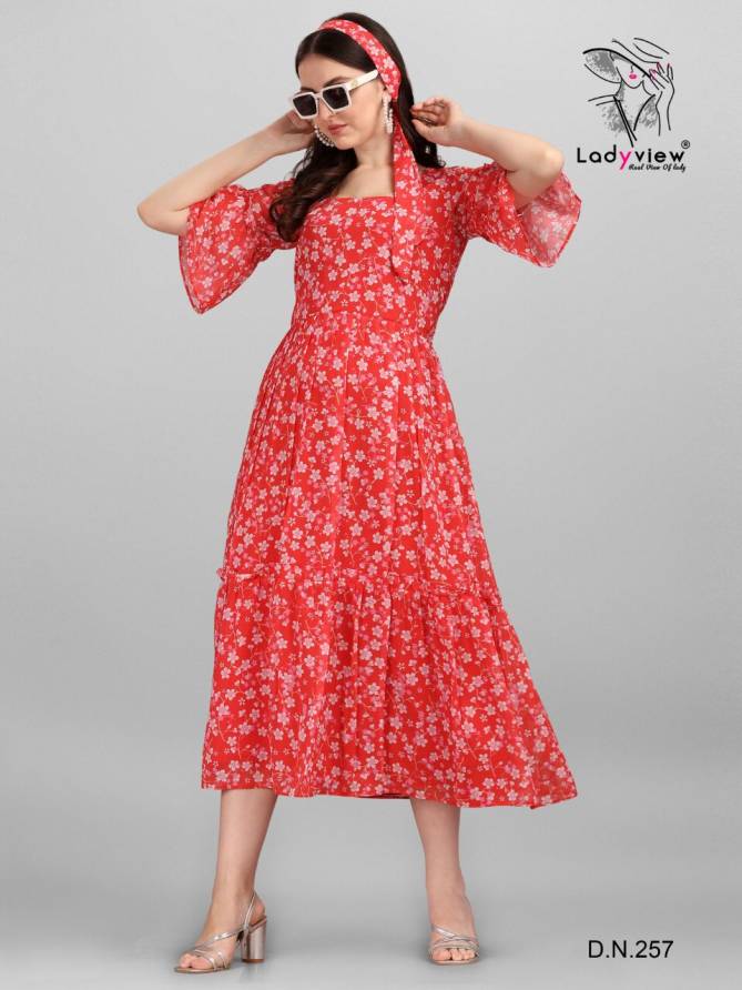 Ladyview Fusion Stylish Fancy Wear Wholesale Georgetta Printed Kurtis Catalog